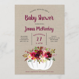 バーガンディの花の白いカボチャベビーシャワー 招待状