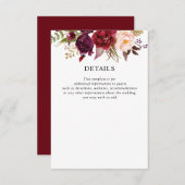 バーガンディの花の結婚式の明細カード 出欠カード (正面/裏面)