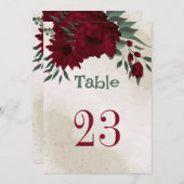 バーガンディの花の緑のテーブル番号 招待状 (正面/裏面)