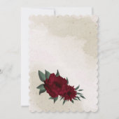 バーガンディの花の緑のリース結婚ズ 招待状 (裏面)