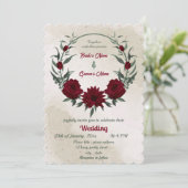 バーガンディの花の緑のリース結婚ズ 招待状 (スタンド正面)