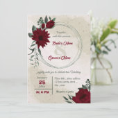 バーガンディの花の緑のリース結婚ズ 招待状 (スタンド正面)