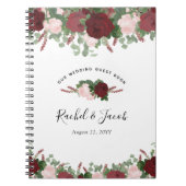 バーガンディの花の赤面のピンクの結婚式の来客名簿 ノートブック (正面)