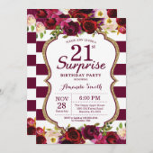 バーガンディの花の驚きの第21誕生会 招待状 (正面/裏面)