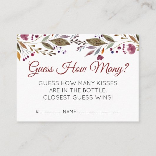 バーガンディの花は何人の赤ちゃんシャワーのゲームを推測 名刺 (正面)