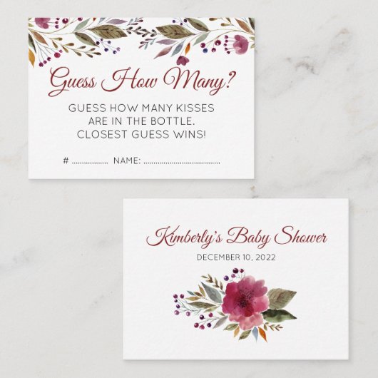 バーガンディの花は何人の赤ちゃんシャワーのゲームを推測 名刺 (正面/裏面)