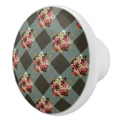 バーガンディの花を持つカントリーグレーギンガム セラミックノブ (右)