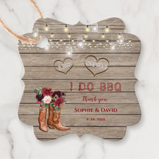 バーガンディの花ウェスタンカウボーイブーツ私はバーベキュー フェイバータグ (正面)