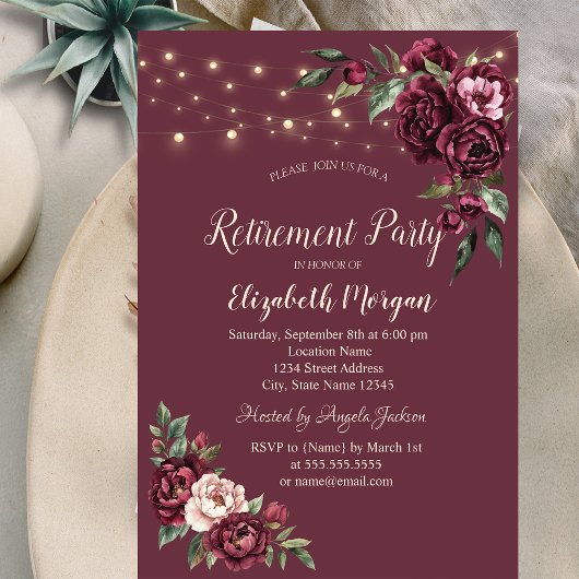 バーガンディの花ライトバーガンディ退職 招待状