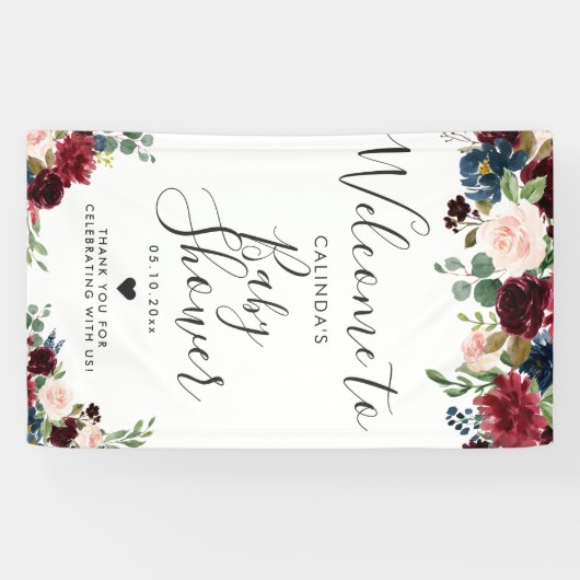 バーガンディの花束|のベビーシャワー|の喜ばしい徴候 横断幕 (横)