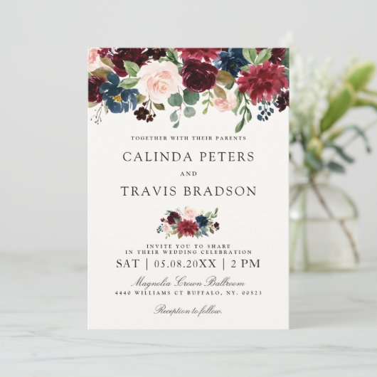 バーガンディの花束|の花の結婚式 招待状 (スタンド正面)