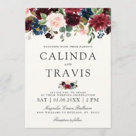 バーガンディの花束|の花柄|の一流の焦点 招待状