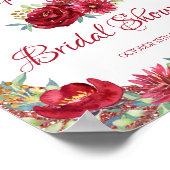 バーガンディの花柄のばら色の金ゴールドのグリッターのブライダルシャワー ポスター (角)