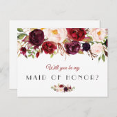 バーガンディの花柄はです私のメイド・オブ・オーナー（花嫁付き添い人）カード決定します インビテーションポストカード (正面/裏面)