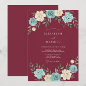 バーガンディの花輪のウェディングフラワー 招待状 (正面/裏面)
