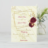 バーガンディの花金ゴールド幾何学的結婚大理石 招待状 (スタンド正面)