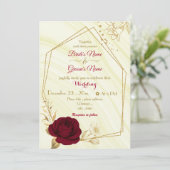 バーガンディの花金ゴールド幾何結婚性 招待状 (スタンド正面)