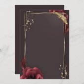 バーガンディの花（ゴールドフレーム付き） 招待状 (正面/裏面)