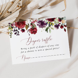 バーガンディの花、ピンクの花、おむつラッフル エンクロージャーカード