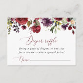 バーガンディの花、ピンクの花、おむつラッフル エンクロージャーカード (正面)