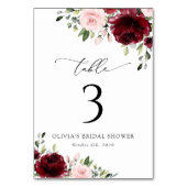 バーガンディの花、ピンクの花、テーブル番号 テーブルナンバー (正面)