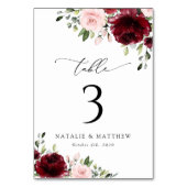 バーガンディの花、ピンクの花、テーブル番号 テーブルナンバー (裏面)
