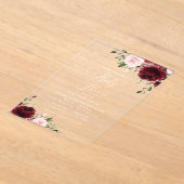 バーガンディの花,ピンクの花,ボホ,赤ちゃんシャワー アクリル招待状 (レイダウン)