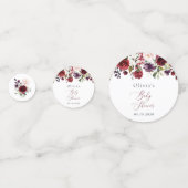 バーガンディの花,ピンクの花,ボホ,赤ちゃんシャワー コンフェッティ (裏面)