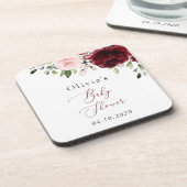 バーガンディの花，ピンクの花，ボホ，赤ちゃんシャワー コースター (左側)
