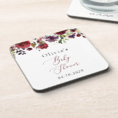 バーガンディの花,ピンクの花,ボホ,赤ちゃんシャワー コースター (左側)