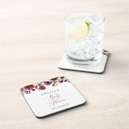 バーガンディの花,ピンクの花,ボホ,赤ちゃんシャワー コースター