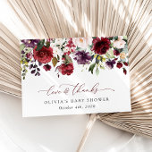 バーガンディの花，ピンクの花，ボホ，赤ちゃんシャワー サンキューカード