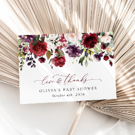 バーガンディの花,ピンクの花,ボホ,赤ちゃんシャワー サンキューカード