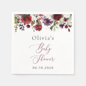 バーガンディの花,ピンクの花,ボホ,赤ちゃんシャワー スタンダードカクテルナプキン (正面)