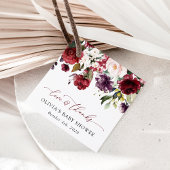 バーガンディの花，ピンクの花，ボホ，赤ちゃんシャワー フェイバータグ