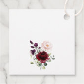 バーガンディの花，ピンクの花，ボホ，赤ちゃんシャワー フェイバータグ (裏面)