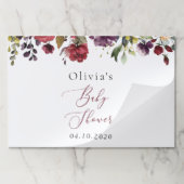 バーガンディの花，ピンクの花，ボホ，赤ちゃんシャワー ペーパーパッド (折り畳み)