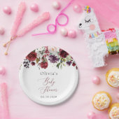 バーガンディの花,ピンクの花,ボホ,赤ちゃんシャワー ペーパープレート (パーティー)