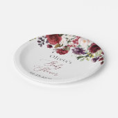 バーガンディの花,ピンクの花,ボホ,赤ちゃんシャワー ペーパープレート (アングル)
