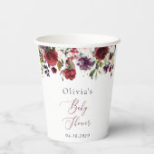 バーガンディの花，ピンクの花，ボホ，赤ちゃんシャワー 紙コップ (裏面)