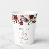 バーガンディの花，ピンクの花，ボホ，赤ちゃんシャワー 紙コップ (正面)