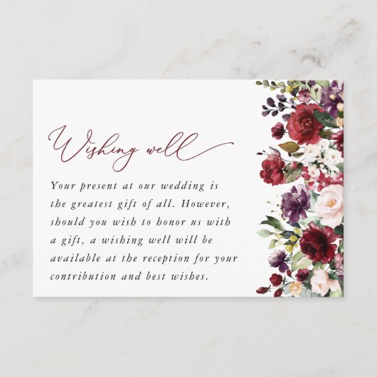 バーガンディの花、ピンクの花、ボホ、願い井戸 エンクロージャーカード (正面)