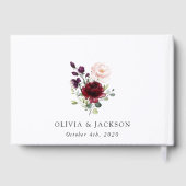 バーガンディの花、ピンクの花、緑結婚、 ゲストブック (裏面)