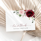 バーガンディの花、ピンクの花、緑結婚、 サンキューカード