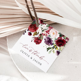 バーガンディの花、ピンクの花、緑結婚、 フェイバータグ