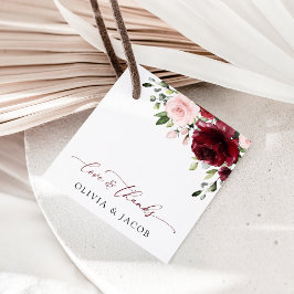 バーガンディの花、ピンクの花、緑結婚、 フェイバータグ