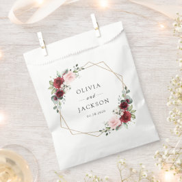 バーガンディの花、ピンクの花、緑結婚、 フェイバーバッグ