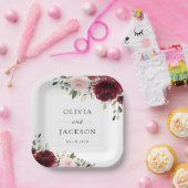 バーガンディの花、ピンクの花、緑結婚、 ペーパープレート (パーティー)