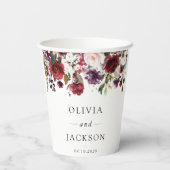 バーガンディの花、ピンクの花、緑結婚、 紙コップ (裏面)