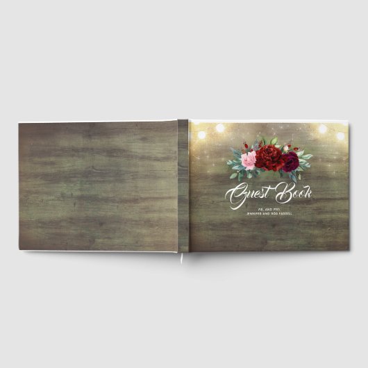 バーガンディの花 – 牡丹素朴の結婚花 ゲストブック (全面)